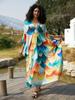 Colorful Loose Women's Kaftan Robe Bohemian Vacation Dress Swimsuit cover-up Fresh dress Beach dress Lounge wear Q1634