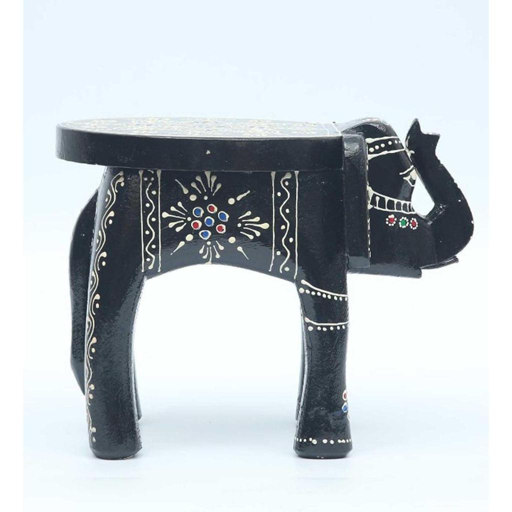 Wooden Painting Decorative Rajastani Painted Elephant Stool Home Decorative Items Showpiece(8 Inch) (Black)