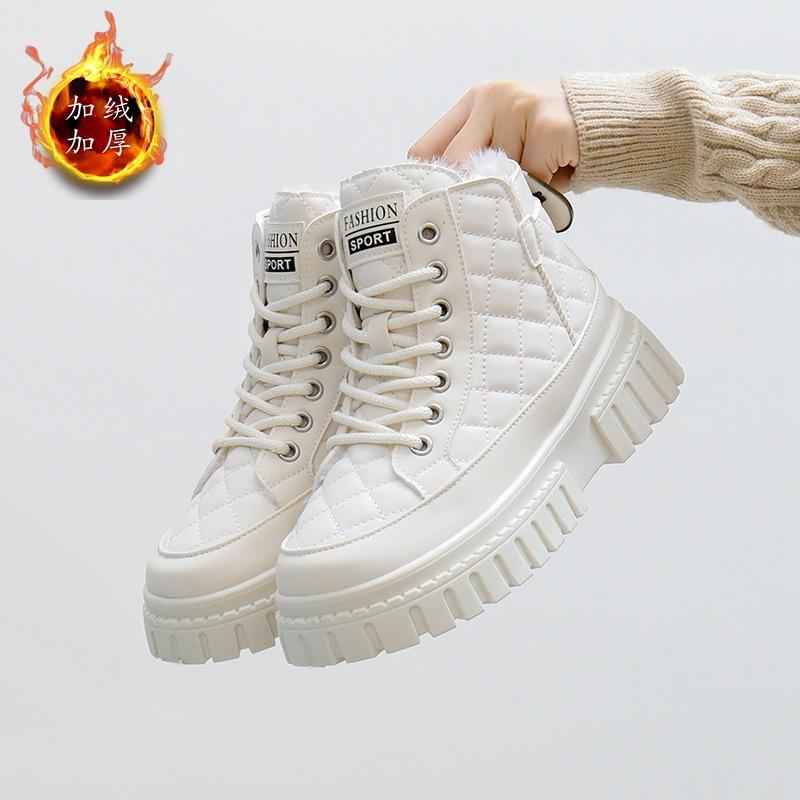Platform Cotton Shoes Women's Winter Velvet Thickened Snow Boots 2024 New Casual High-top Bread Shoes Board Shoes Women's Q501