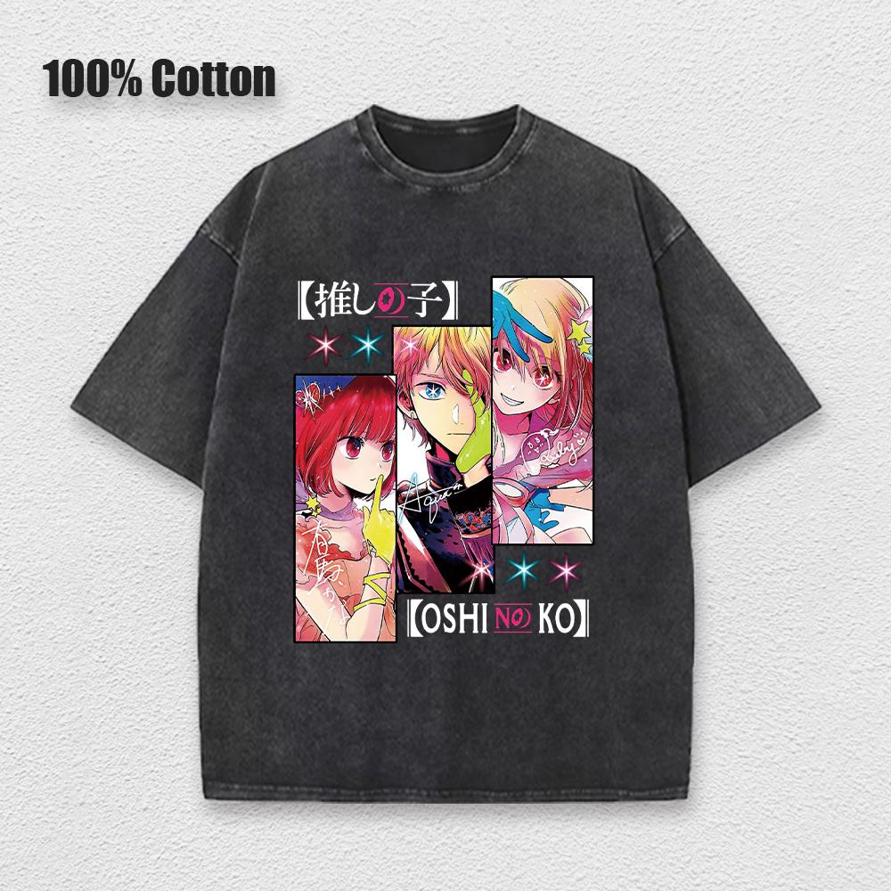 Кислотная футболка Kawaii Oshi No Ko Аниме Ай Хосино Косплей Футболка Горячие Мультяшные Фанаты Отаку Футболка Повседневная Однотонная Хлопковая Унисекс Футболка