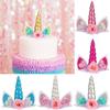 Unicorn Cake Topper Rainbow Horn Kids Girl Birthday Party Cake Decoration Tools Baby Shower Wedding Unicorn Theme Party Supplies