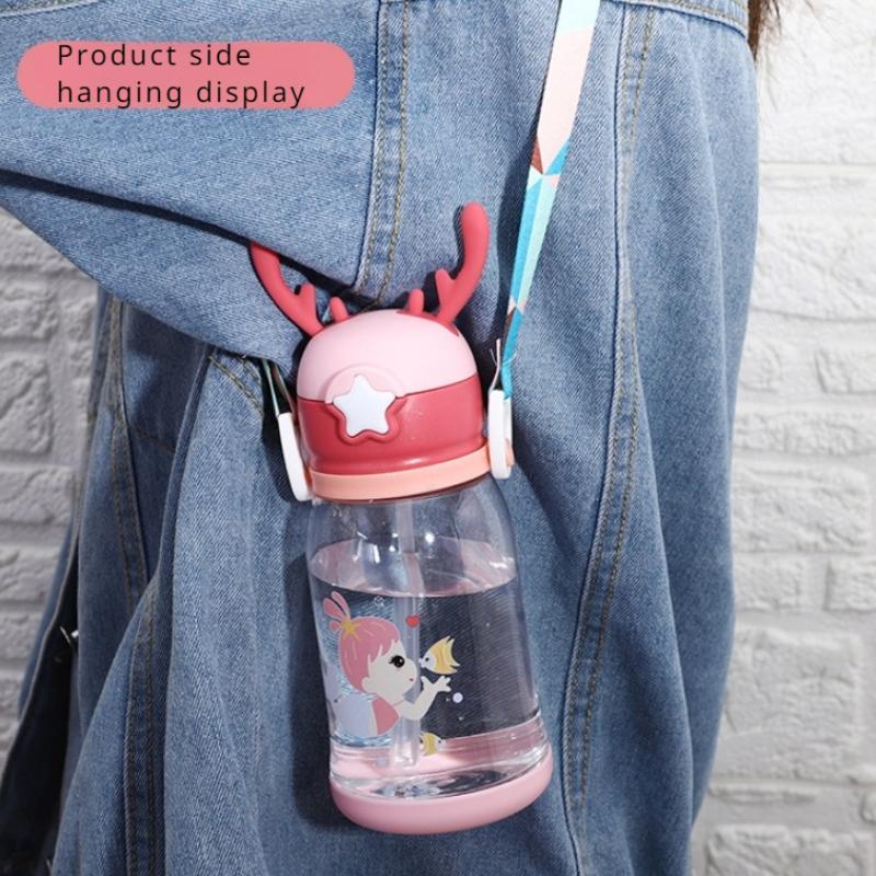 600ml Creative Antler Sippy Cup Water Bottle with Straw Lightweight to Carry Kids Leakproof Jug Outdoor Use Athletic Bottles Childrens Drinkware