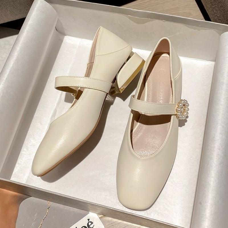 Fashion Cute Kawaii Mary Jane Shoes for Women 2024 White Ladies Summer Footwear Gothic Square Heels Low Heel Elegant Popular E Young 39