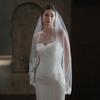 Exquisite Bridal White Veil Plain Tulle Handmade Lace Appliqued Fingertip Brides Headdress Veil