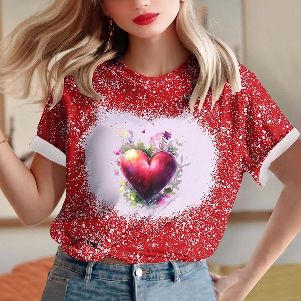 Женская свободная футболка с круглым вырезом и принтом ко Дню святого Валентина с короткими рукавами