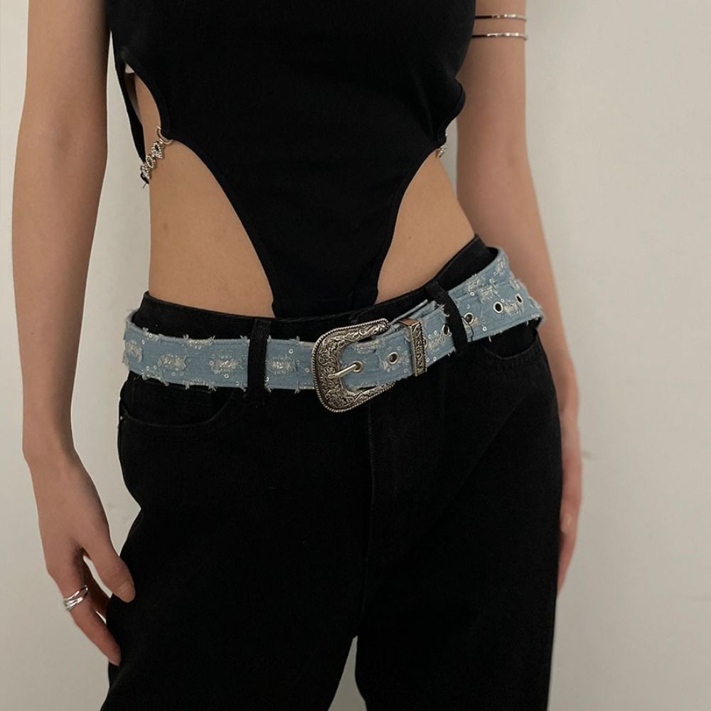 Korean Style Metal Buckle Belts Y2k Vintage Wide Belt Personality Retro Jeans Belt  Women