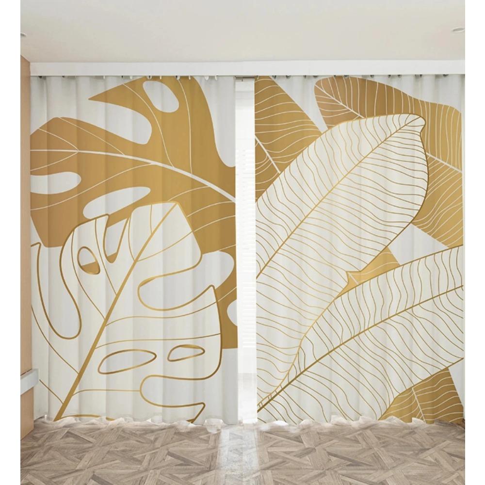 Nordic Ins Современный Простой Свет Роскошный Индивидуальный Золотой Лист Гостиная Спальня Полузатемнение Высокое затемнение Декор Драпировка 2 Панели