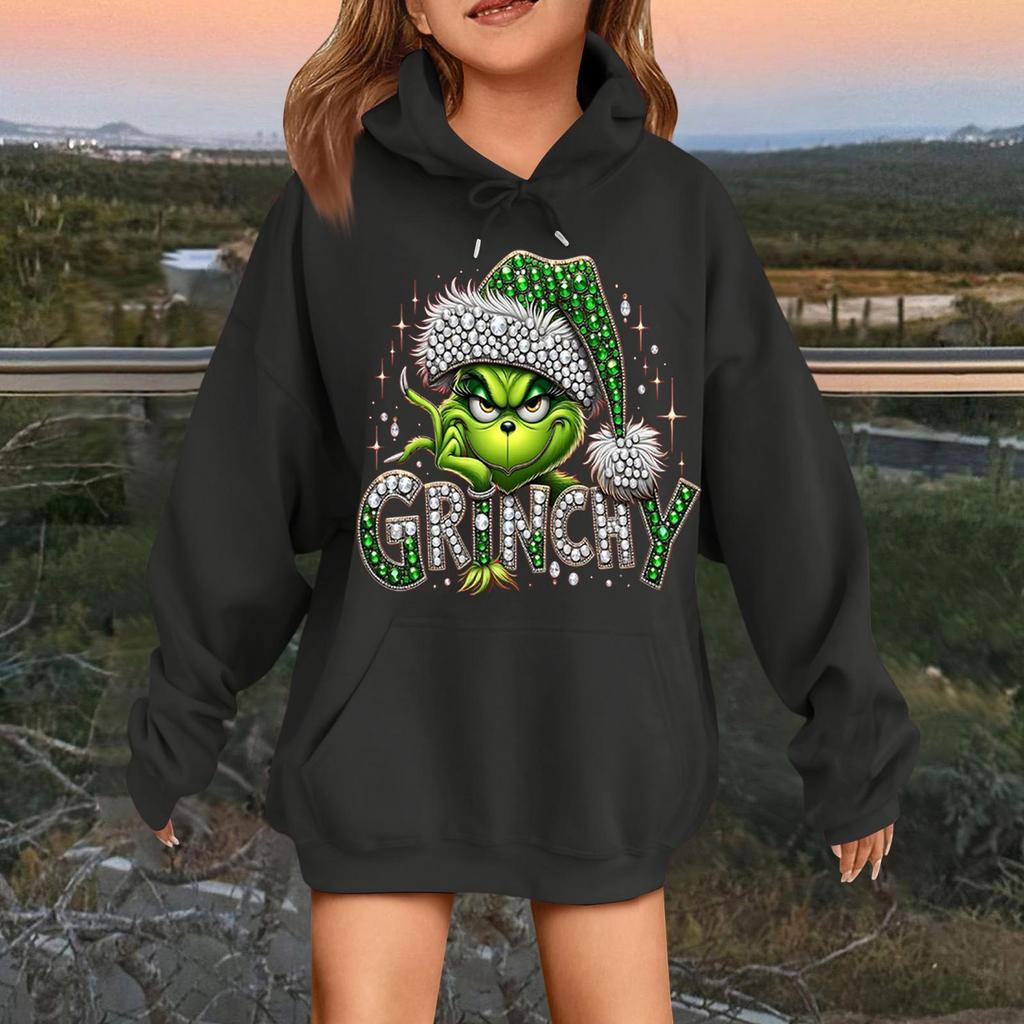 Детская модная повседневная толстовка с капюшоном свободного кроя с длинными рукавами и рождественским принтом