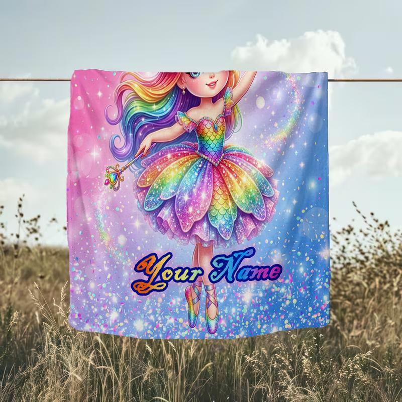 1PC Custom Name Rainbow Fairy Fantasy flannel blanket versatile,all-season throw suitable for the living room,bedroom,camping,travel,and gift