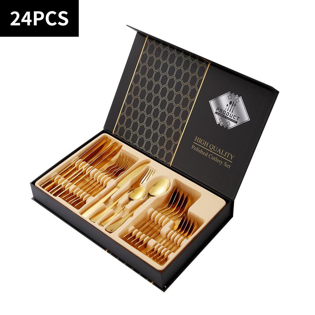 Эксклюзивный набор столовых приборов из нержавеющей стали, 24 предмета: Нож, Вилка, Ложка - Подарочная коробка серии 1010