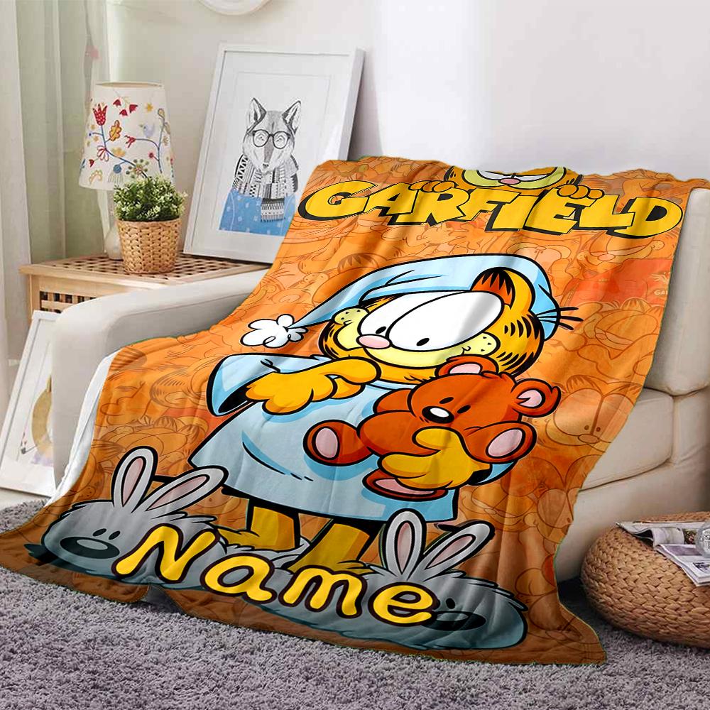 Customiz Name Personality Garfield Blanket Soft &Warm Sofa Office Bed Travel Lunch Break Blanket, Gift Suitable All Seasons