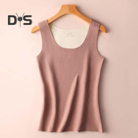 Autumn Winter DE Velvet Thermal Vest U Neck Sleeveless Tank Top Solid Color Seamless Warm Underwear Bottoming Tops