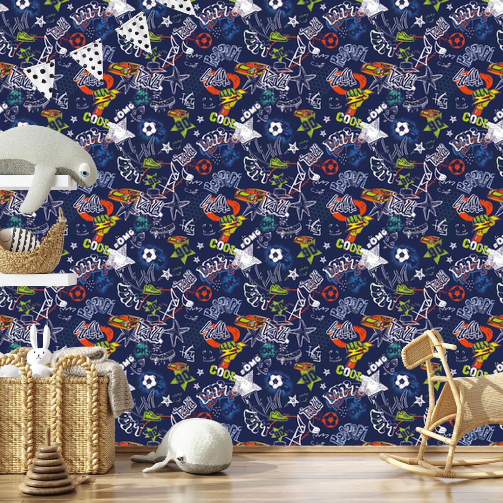 Graffiti wallpaper cars and football for living room and bedroom 50x1000
