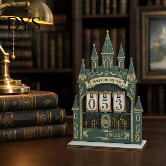 Деревянный трекер чтения Книга Прочитано в этом году Счетчик Знак, Готический Замок Дерево с раздвижным Подарком для Влюбленных Цифра Ежедневные Страницы, Настольный Книжный Шкаф
