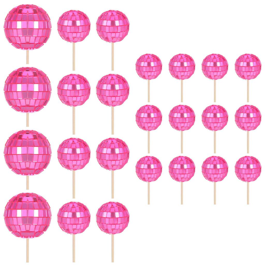 24pcs Reflective Discos Ball Cupcake Toppers Cake Decorations for Wedding Birthday Party Supplies Dessert Accessories