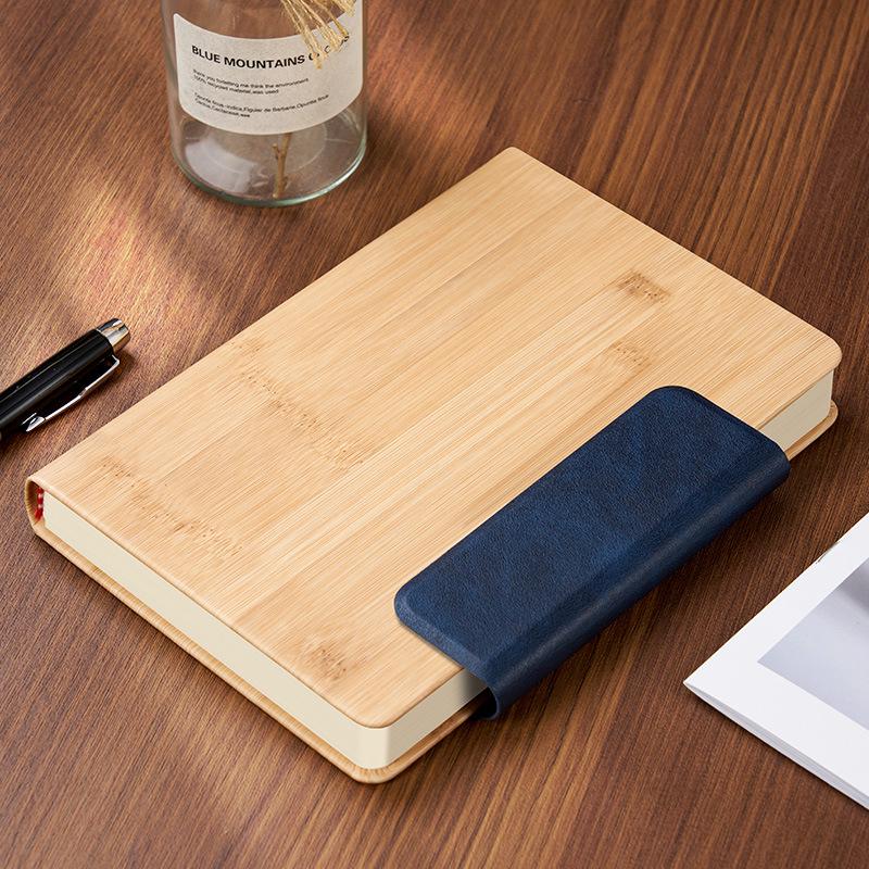 Personalized Bamboo Grain A5 Notebook with Magnetic Buckle - Thickened Pages and Logo Printing Available