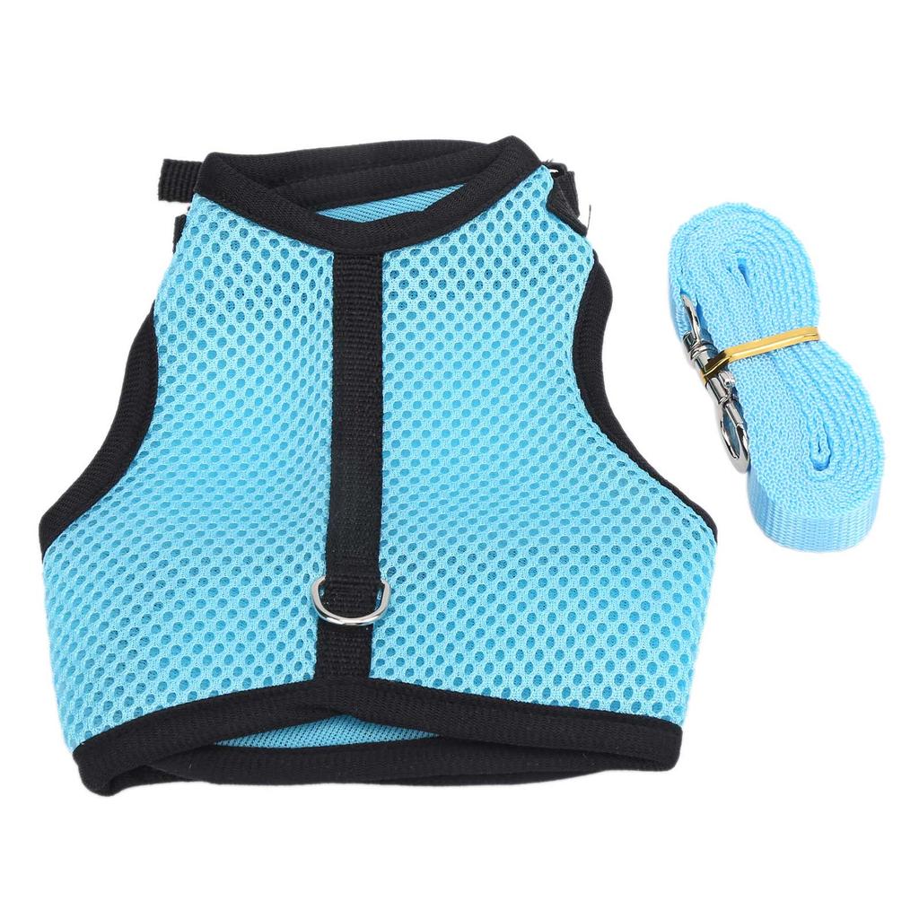 Adjustable Mini Pets Vest Harness and Leash Set Mesh Pet Leash for Rabbits Guinea PigS Light Blue
