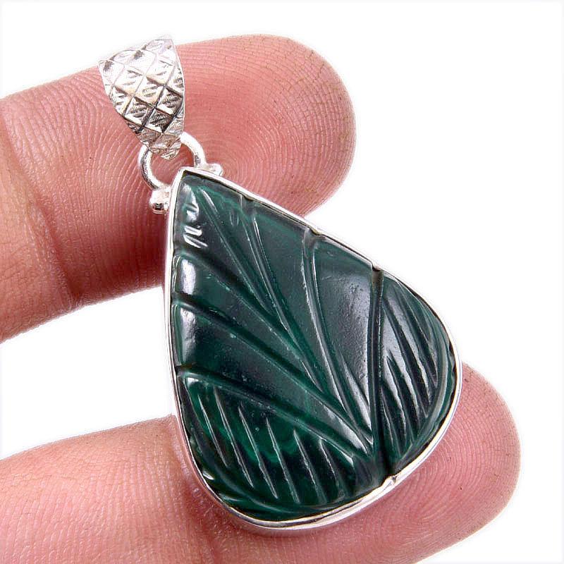 Natural Malachite Gemstone Handmade 925 Solid Sterling Silver Pendant 1.5" d4i11