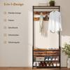 Industrial Coat Rack with Hooks and Shoe Bench, Steel Frame, Rustic Brown