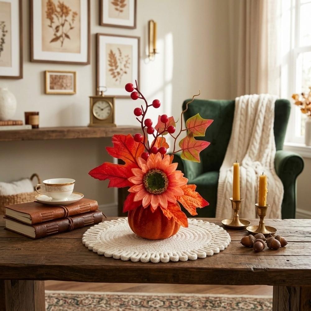 DIY Artificial Pumpkin Flower Bonsai Style Autumn Harvest Decoration  Office Desktop
