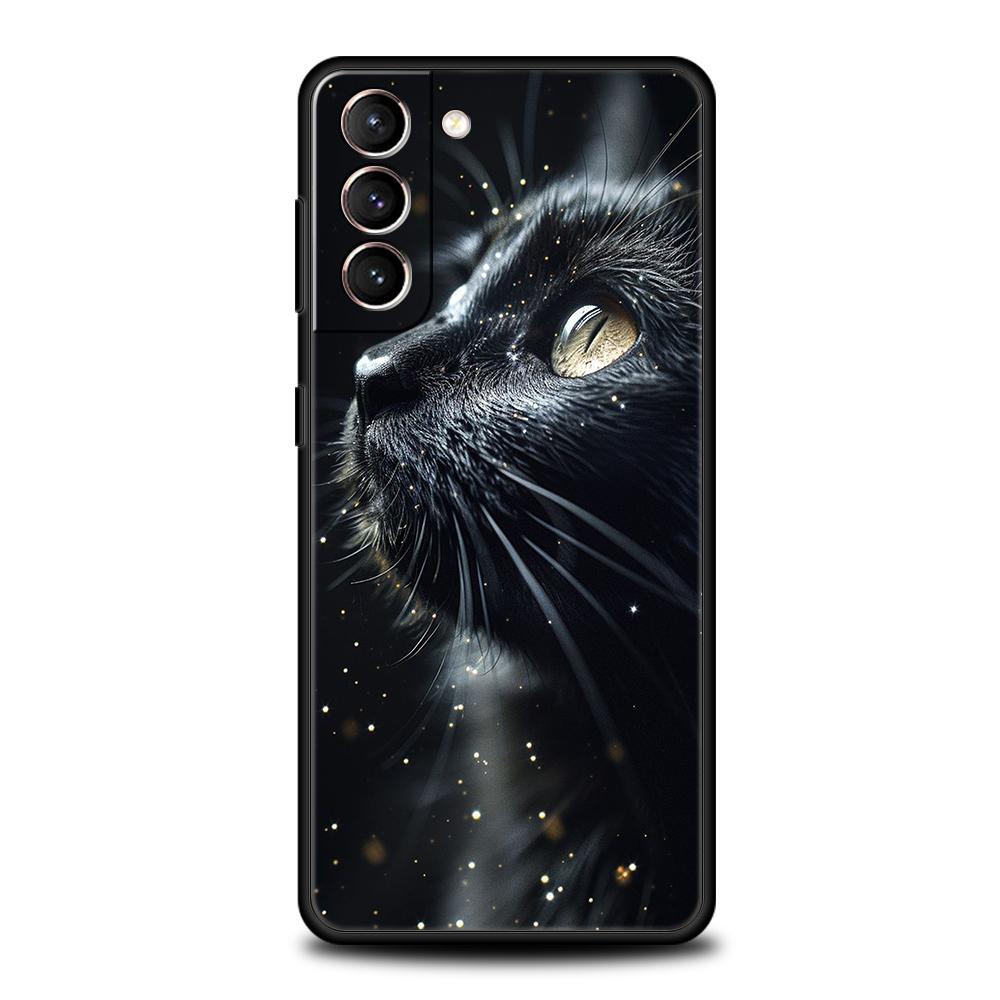 Черный кот Чехол для телефона для Samsung Galaxy S25 S24 S23 S22 Ultra S20 S21 FE 5G S10 S9 Plus S10E Мягкий ТПУ Чехол