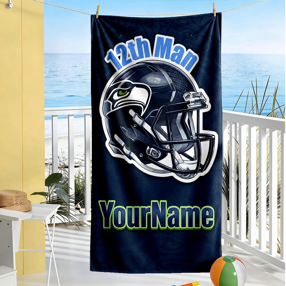 Seattle Seahawks Personalized Text Beach Towel Super Soft Microfiber Quickdry Fabric