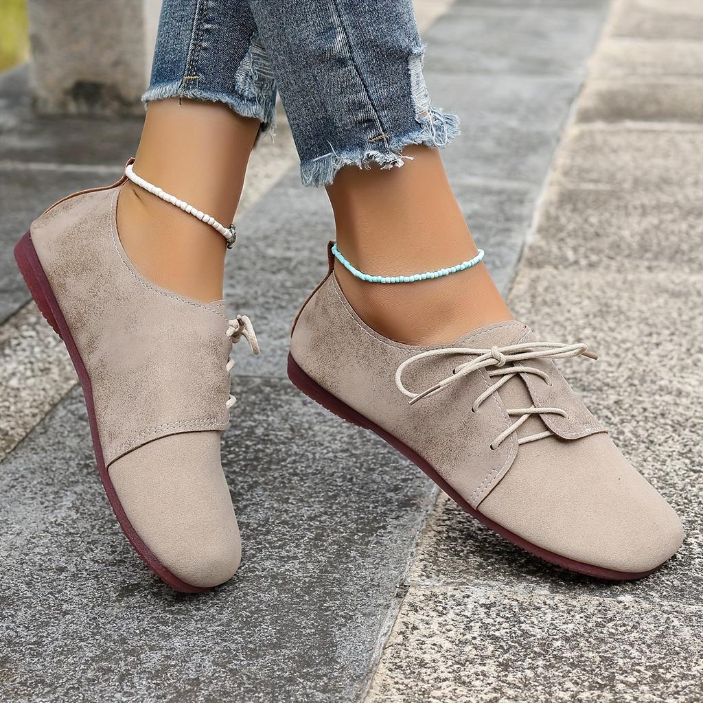 Plus Size Women's Shoes Vintage-Style Flat Casual Versatile Women's Single Shoes Low-Top Front Lace-Up Loafers