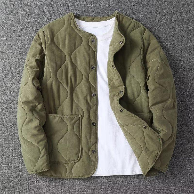Men's Retro Autumn and Winter Versatile New Jacket Without Collar, Thick Men's Top, Loose Casual Cotton Jacket, Warm Men's Jacke