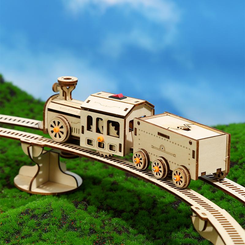 DIY Track Small Train Wooden 3D Three-Dimensional Puzzle Puzzle Decompression Assembled Toys Creative Crafts Ornaments