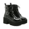 Модные женские кружевные осенние ботинки женские дамские ботильоны на толстой танкетке черные лакированные кожаные ботильоны панк-готика новое поступление 2024 г.