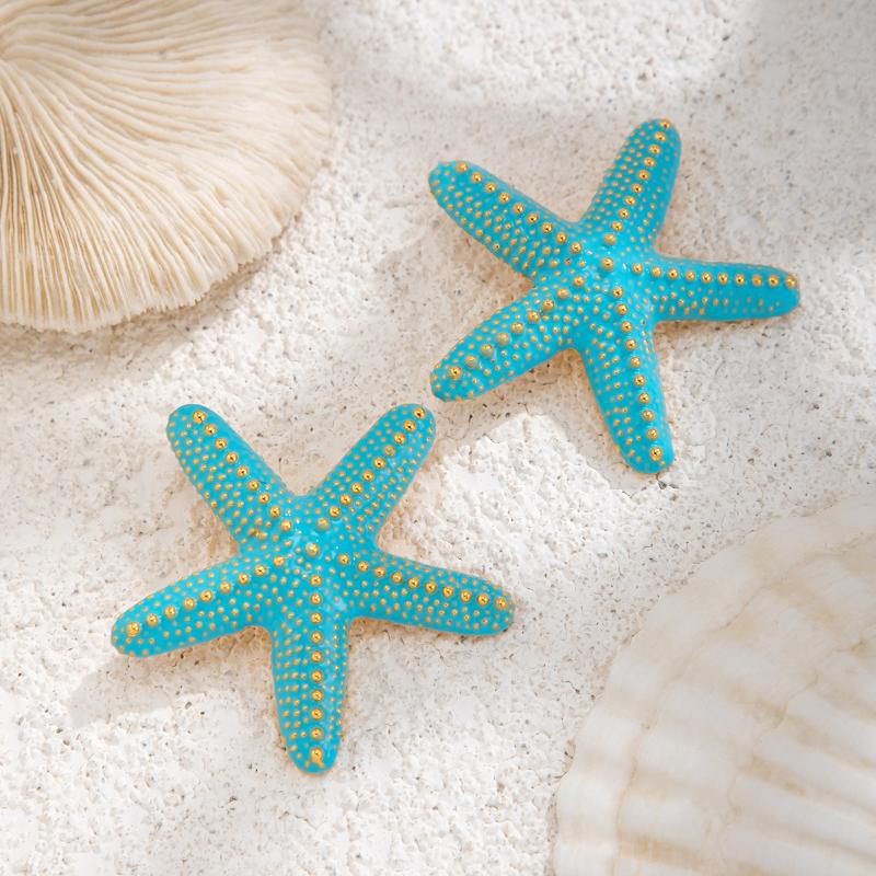 Boho Colorful Metal Big Starfish Pendant Necklace Earrings For Women Summer Y2K Jewelry Gift