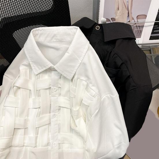 Мужская повседневная рубашка с лацканами, рубашка с длинными рукавами, топы с полой тесьмой, однотонные топы, весенне-осенняя свободная рубашка