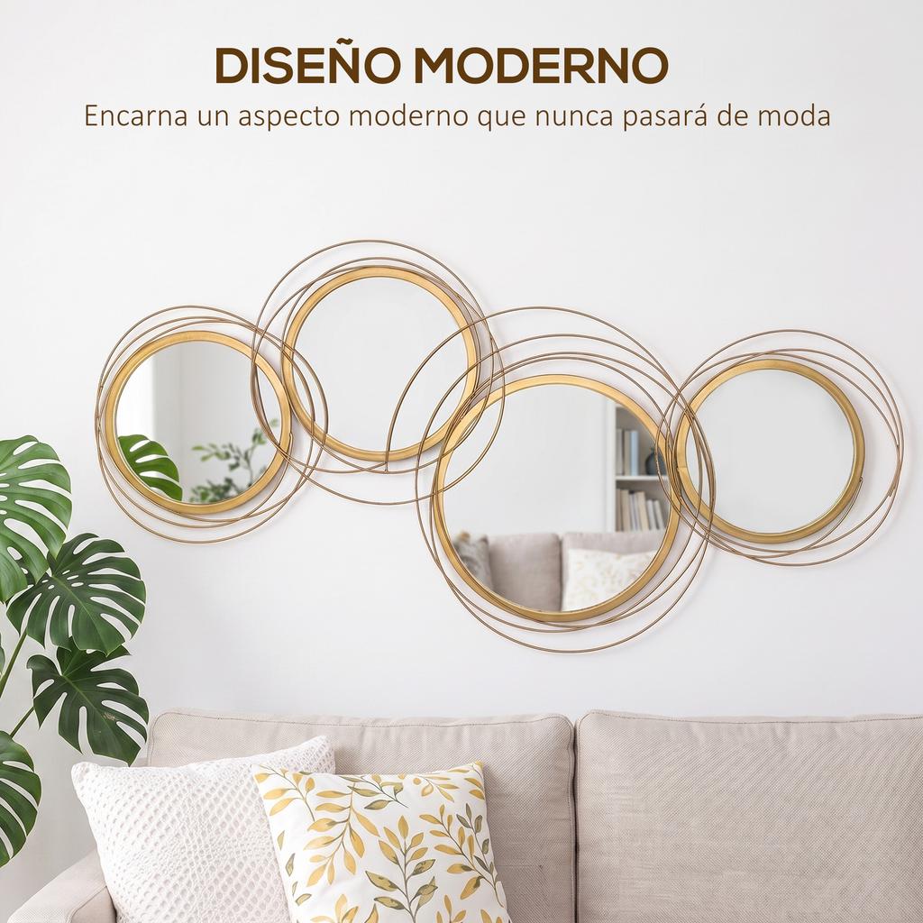 Wall Decoration, 3D Metal Round Mirrors, 107 x 56 cm, Gold