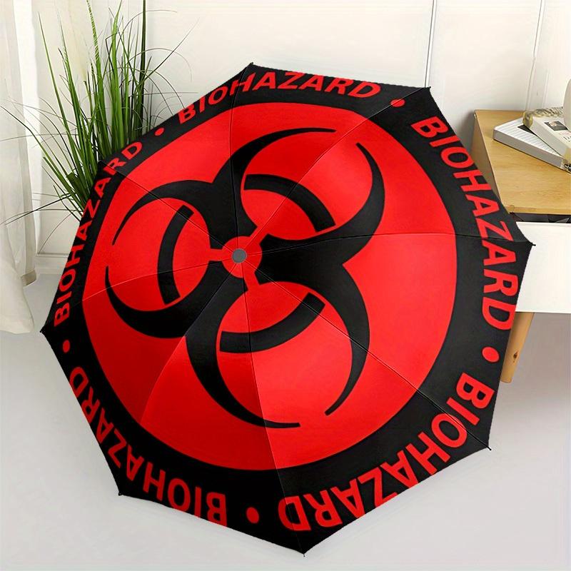 1pc Biohazard Symbol Automatic Folding Umbrella, 8 Ribs for All-Season Use, Portable for Travel & Outdoor Activities082