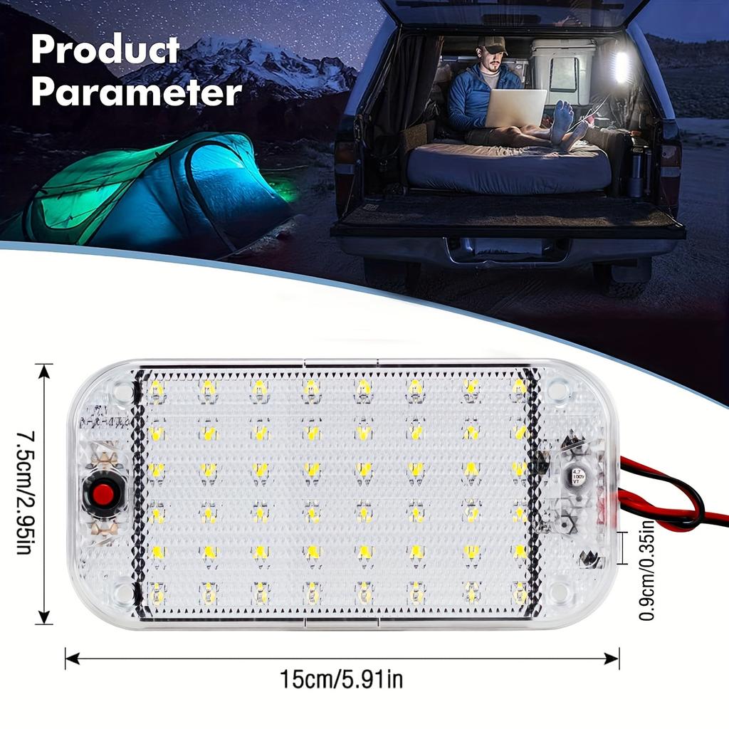 48 LED Interior Light Panel with Switch, Waterproof Crystal Shell Design, High Brightness Car Van Truck Light, Easy Mount
