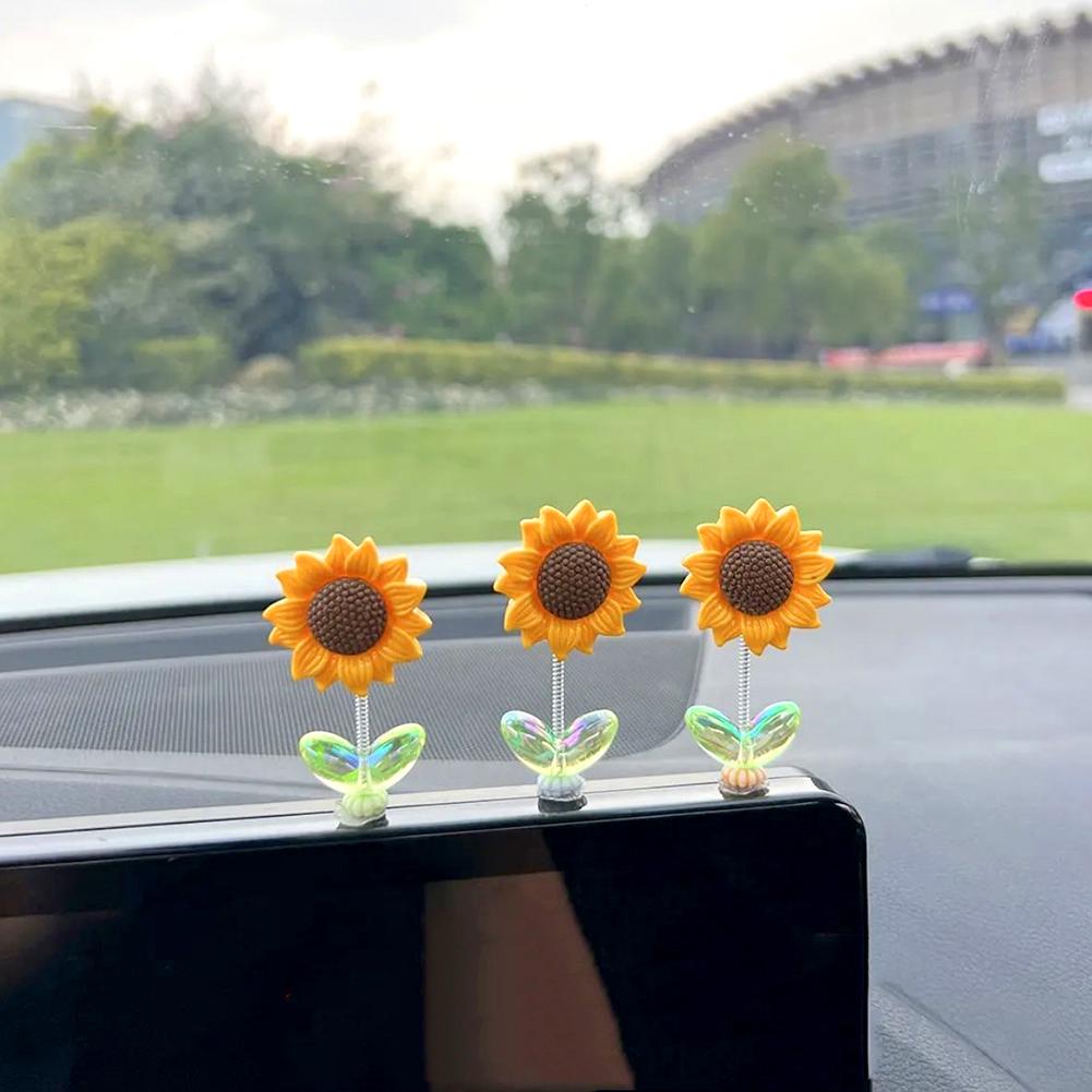 Забавное автомобильное украшение подсолнух, качающаяся голова, украшение на приборную панель для женщин и девочек