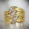 Huitan Gorgeous Women Wedding Rings Gold Color Wide Band Statement Female Finger-rings for Party Luxury Cubic Zirconia Jewelry
