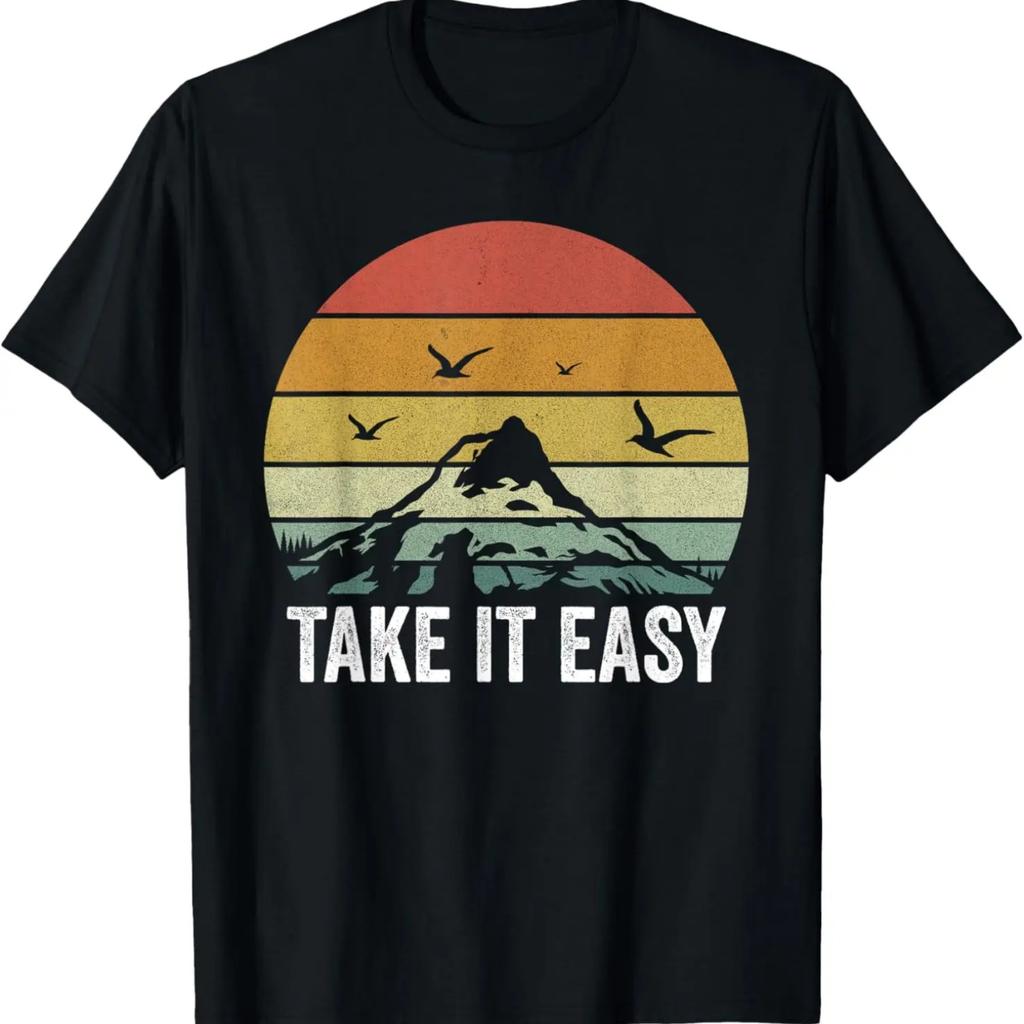 Ретро Футболка Take It Easy Винтажная Футболка для Отдыха на Природе и Кемпинга