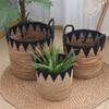 Элегантная плетеная корзина из хлопковой веревки, просторная корзина для растений, держатель для растений с ручками, идеально подходит для любой домашней обстановки