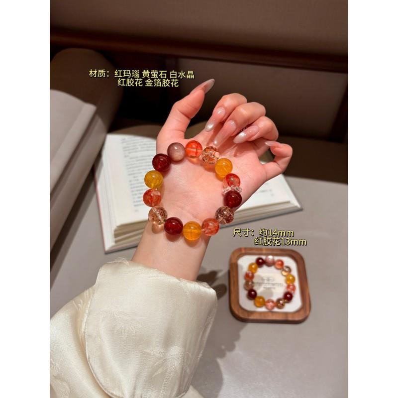 Red Crystal Beaded Bracelet Natural Agate Quartz Women Fair Skin Tone Fashion Jewelry
