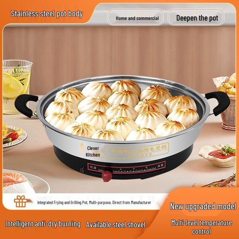 Электрическая антипригарная сковорода и блинница из сверхтолстой нержавеющей стали - Глубокая, Увеличенная, Односторонняя, С плоским дном, Новая модель для домашнего использования