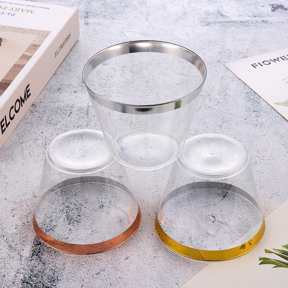 10/20/30pcs Rose Gold Wine Wedding Supplies Disposable Plastic Cups Tableware Transparent