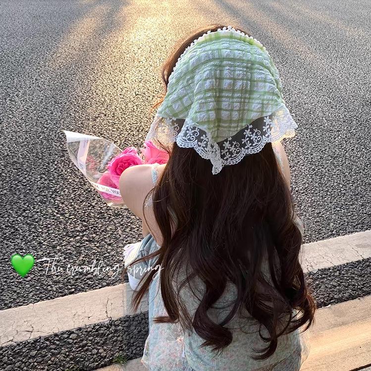 Дышащий летний кружевной треугольный шарф: Солнцезащитная повязка на голову премиум-класса и универсальная шелковая резинка для волос для женщин