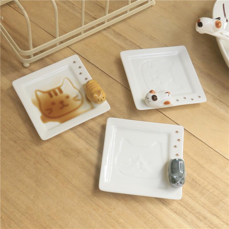 Japanese Ceramic Sauce Dish Tableware Creative Cute Cartoon Lucky Cat Pattern Water Drop Modeling Fruit Sushi Dish Ceramic Dish