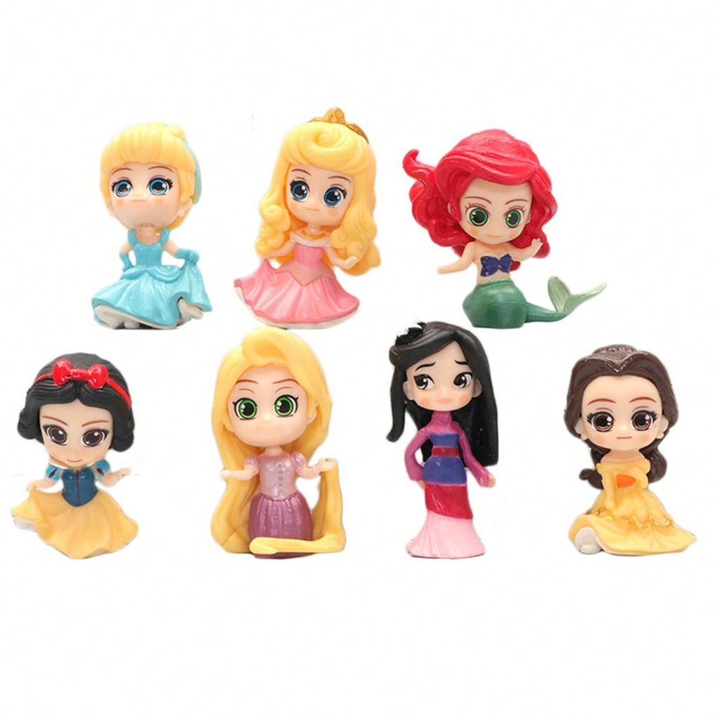 MINISO Фигурки Маленькая Q-версия Принцесса Набор из семи штук, Коллекционные фигурки, Подходят для различных типов комнат, Домашние кукольные украшения