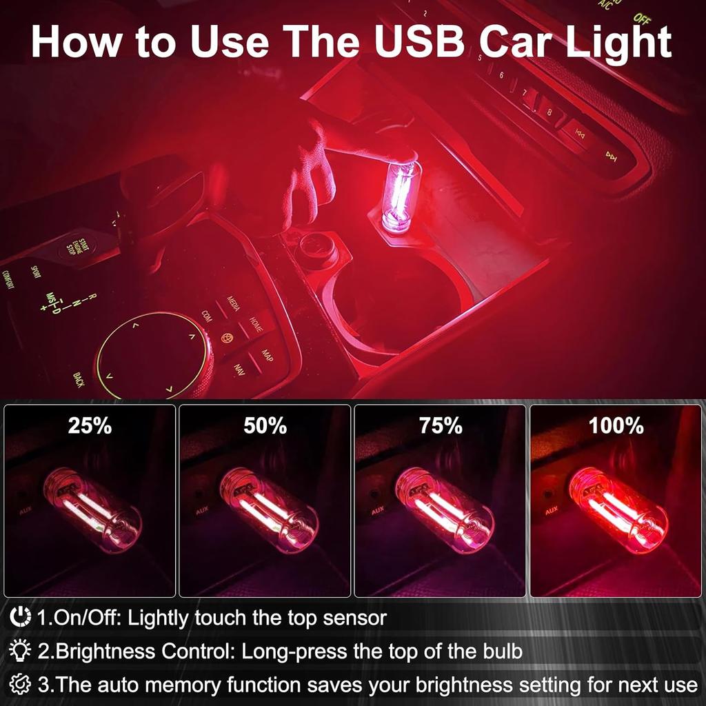 LYCARESUN 2 PCS Car USB Night Light Bulb, Touch Dimmable Car Interior Ambient Lights, Portable Mini USB Retro Glass Bottle Lamp Decorations for