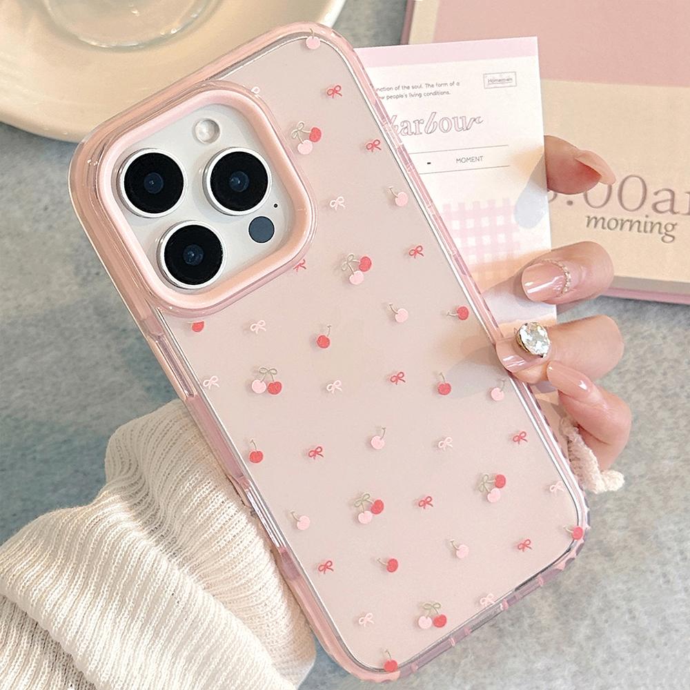 Милый Красный Вишневый Ударопрочный Защитный Прозрачный Чехол для iPhone 17 Pro Max 15 13 14 16 Pro Max Мягкий Ударопрочный Милый Чехол