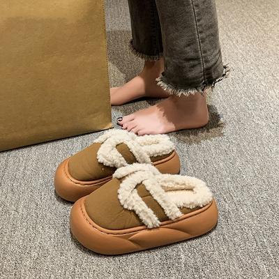 Хлопковая обувь для женской верхней одежды 2025 зимний взрыв, модная и универсальная, иностранный стиль, нескользящая и теплая, на толстой подошве с мешком на мыске, пушистая