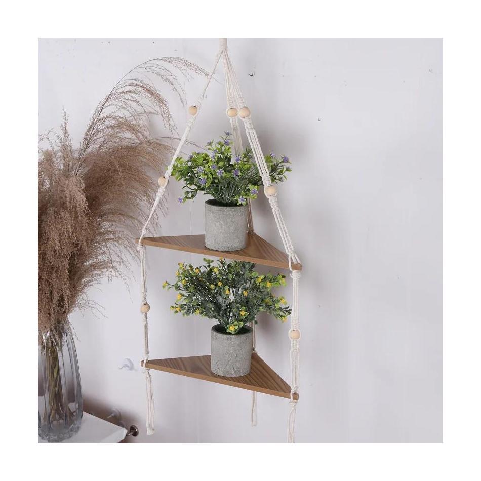 Подвесные полки Деревянная подставка Бохо Домашний декор Угловая полка Настенный декор Треугольная полка Подставка для дисплея Домашнее украшение Поделки