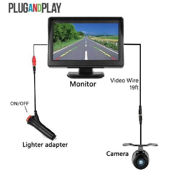 Plug and Play 4.3Inch HD Car Rear View Backup Camera LCD Monitor for Vehicle Van Night Vision Reverse Video Parking System